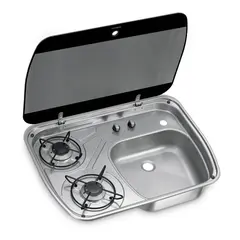 DOMETIC Koketopp og Vask HSG 2445 m/2 bluss og glasslokk, 600 x 445 mm