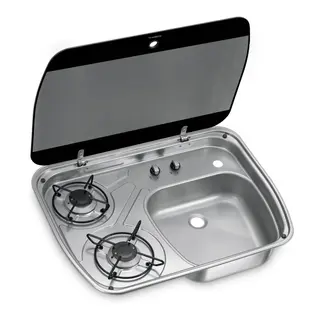DOMETIC Koketopp og Vask HSG 2445 m/2 bluss og glasslokk, 600 x 445 mm