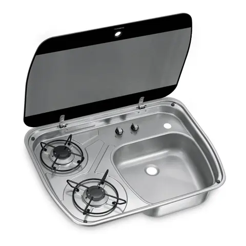 DOMETIC Koketopp og Vask HSG 2445 m/2 bluss og glasslokk, 600 x 445 mm