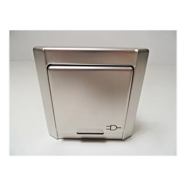 DEFA Enkel kontakt, Plug-in Rustfri 230V - IP44 - innfelt m/lokk 