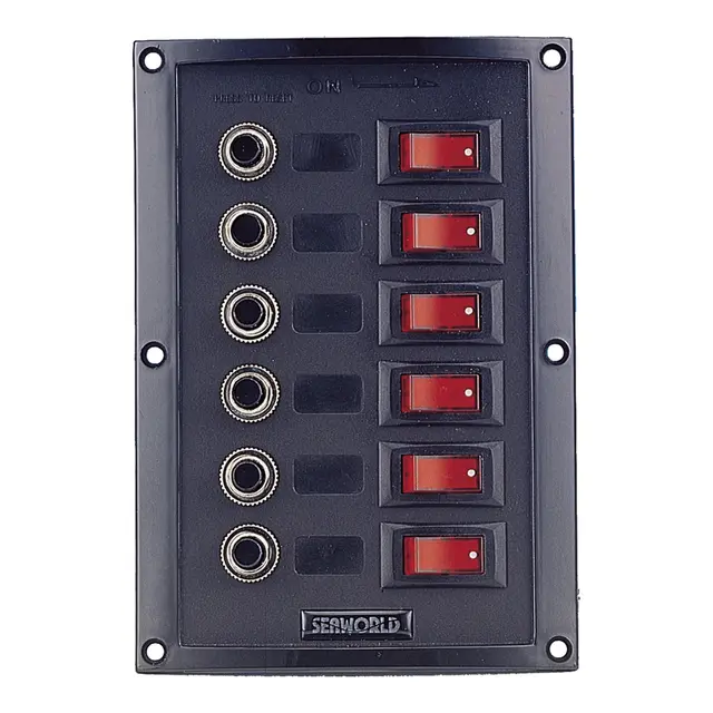 Bryterpanel modell 8 - 12V 6 brytere m/ belysning og automatsikring 
