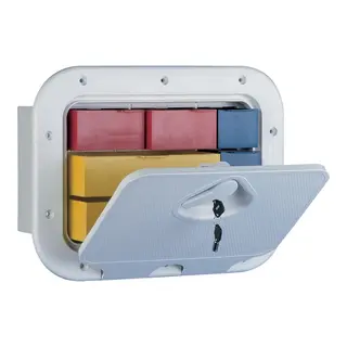 ABS boks 27,5 x 37,5 cm inkl.l&#229;s og 7 skuffer (16,5 dyp)