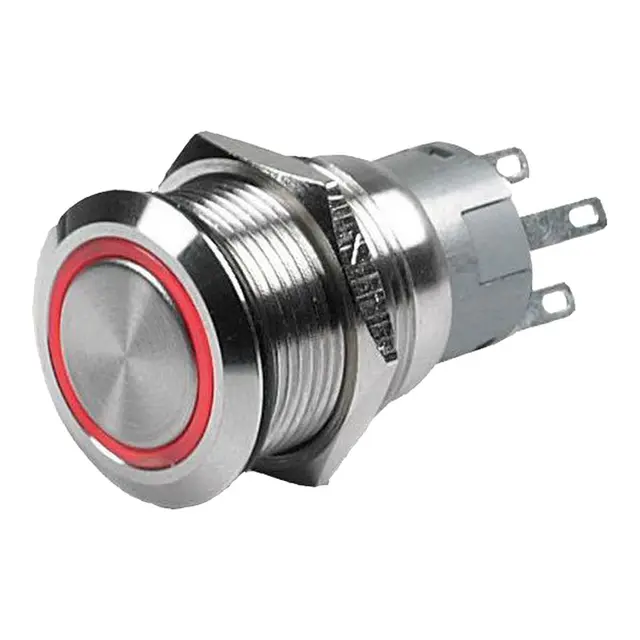 BEP Bryter m/Rød LED ring - 12V Rustfri - av/på 