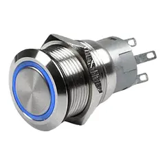 BEP Bryter m/Bl&#229; LED ring - 12V Rustfri - av/ p&#229; (fj&#230;rende)