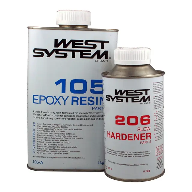 WEST SYSTEM A-pakke 1,2 kg, herder Resin + 206, Langsom herder 
