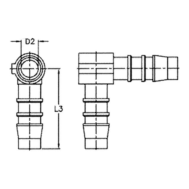 Vinkel-stykke 90°, slange Ø 16mm 
