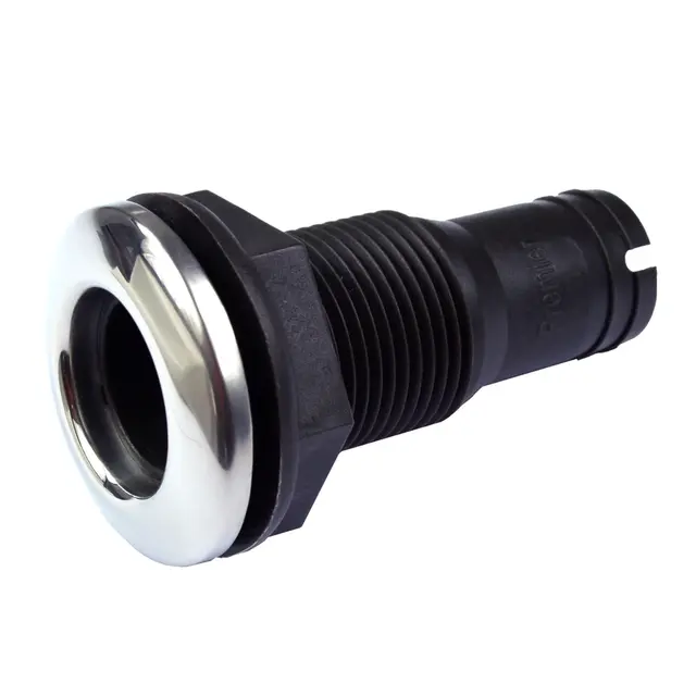 Skroggjennomføring m/slangekopling, rett Ø19mm (grå nylon / 316) 