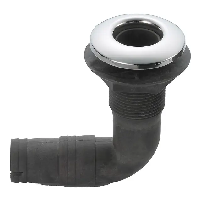 Skroggjennomføring m/slangekopling, 90° Ø19mm (sort nylon / 316) 