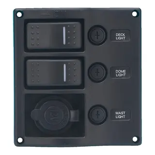 Bryterpanel &quot;Wave&quot; 2br. - Sort 2 brytere + 12V sig. + Automasikringer