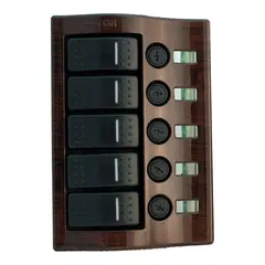 Bryterpanel &quot;Wave&quot; 5br. - Sort 5 brytere + Glass-sikringsholder