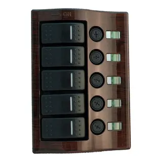 Bryterpanel &quot;Wave&quot; 5br. - Sort 5 brytere + Glass-sikringsholder