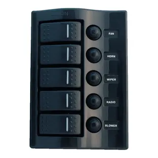 Bryterpanel &quot;Wave&quot; 5br. - Sort 5 brytere + Automatsikringer
