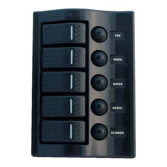 Bryterpanel "Wave" 5br. - Sort 5 brytere + Automatsikringer 