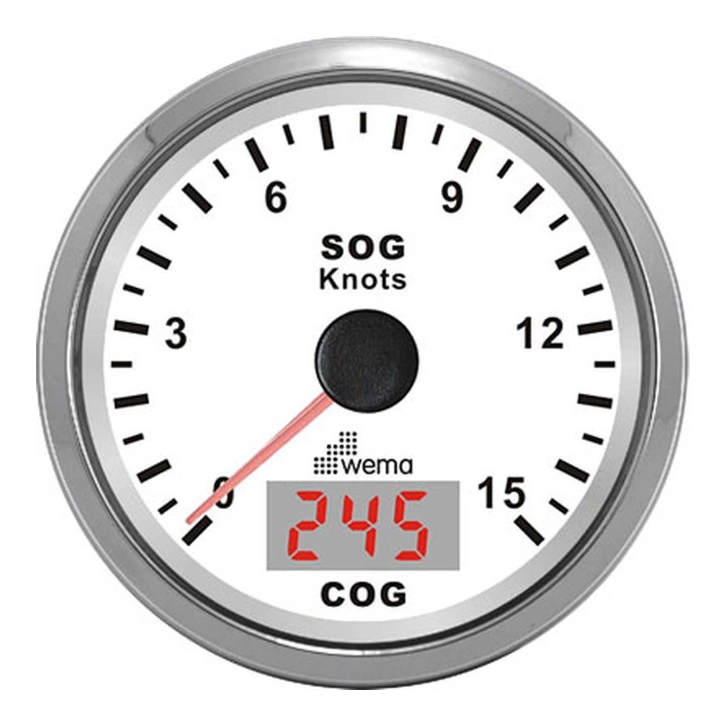 WEMA GPS knopmåler m/kompass, SL-hvit 0-15 knop