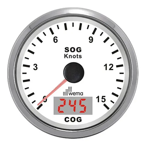 WEMA GPS knopmåler m/kompass, SL-hvit 0-15 knop 