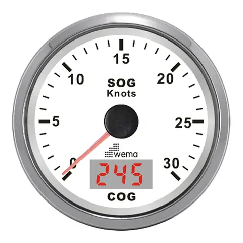 WEMA GPS knopmåler m/kompass, SL-hvit 0-30 knop 
