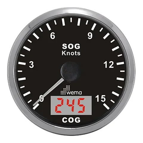 WEMA GPS knopmåler m/kompass, SL-sort 0-15 knop 