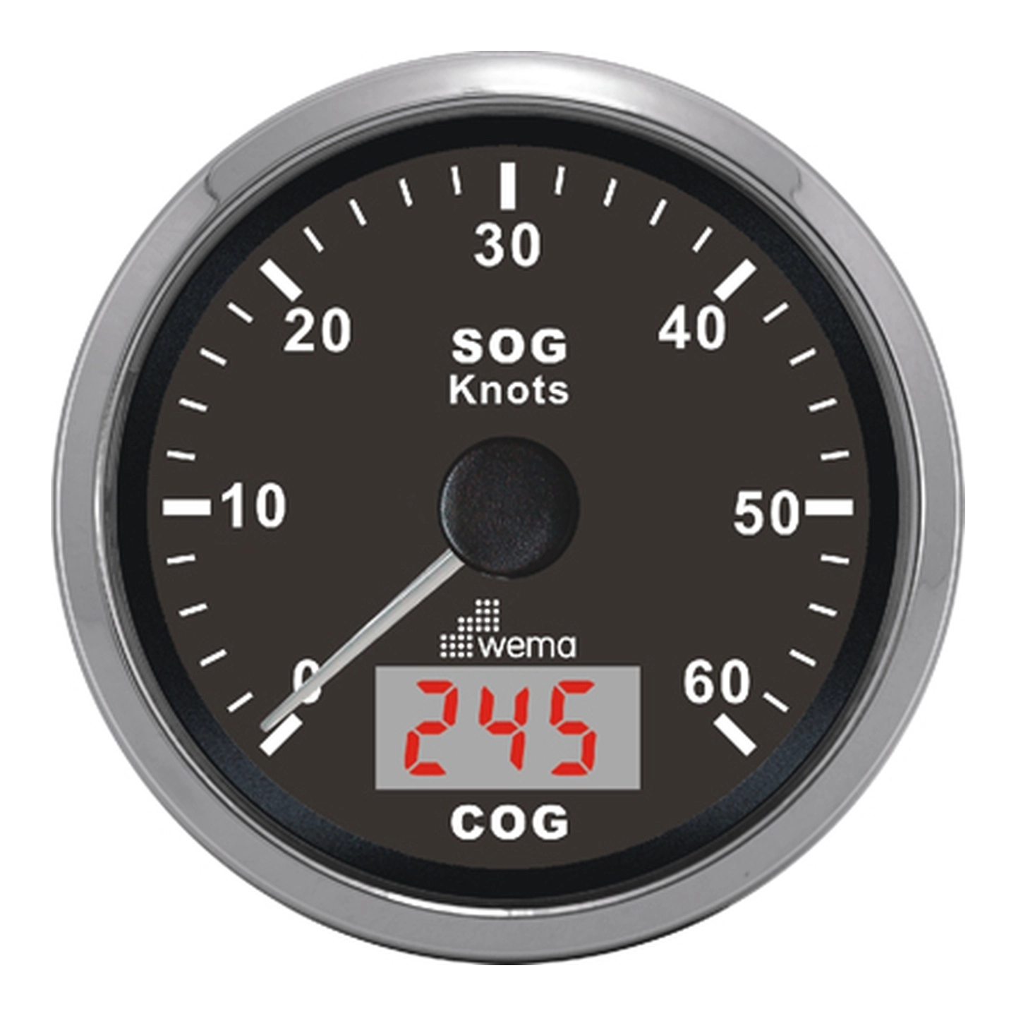 WEMA GPS knopmåler m/kompass, SL-sort 0-60 knop