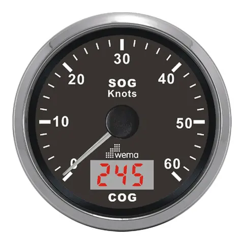 WEMA GPS knopmåler m/kompass, SL-sort 0-60 knop 