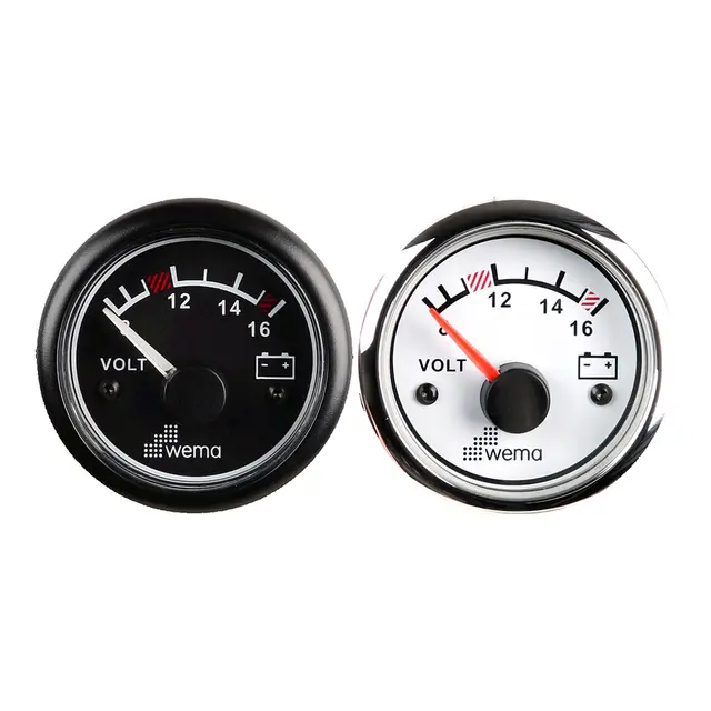 WEMA Voltmeter analog 8-16V SL-hvit 