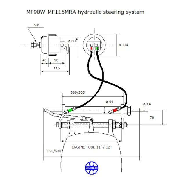 NORDFLEX Hydraulisk styring MF90 Komplett sett - u/tilbakeslagsventil 