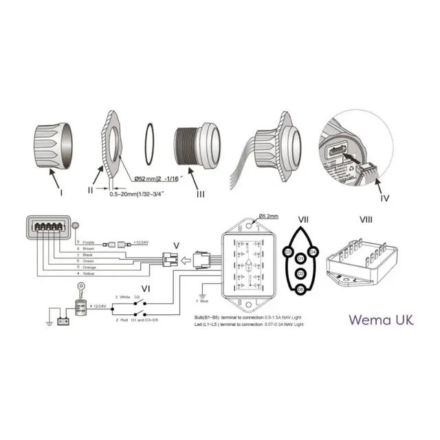 WEMA Lanterneindikator sort 12/24V 