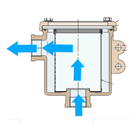 GUIDI Sjøvannsfilter 180l/min - 1 1/4" Messing - u/slangekobling - sidefeste 