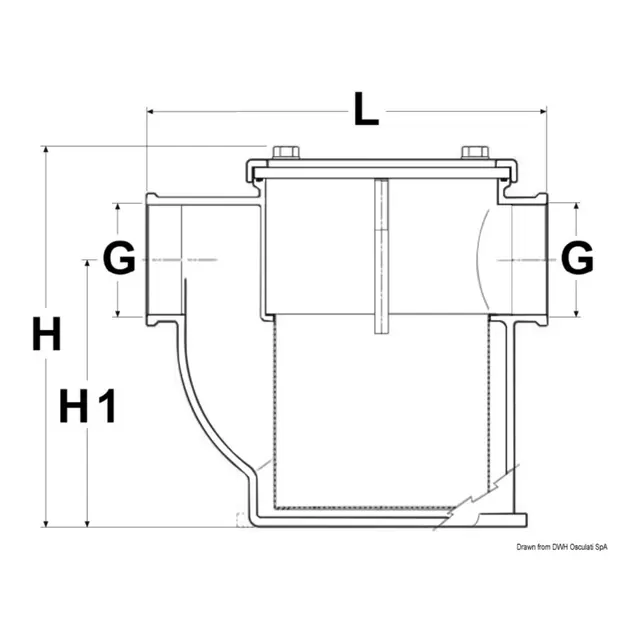 GUIDI Sjøvannsfilter Mediterraneo-1 1/2" med bunnfeste - forniklet messing 