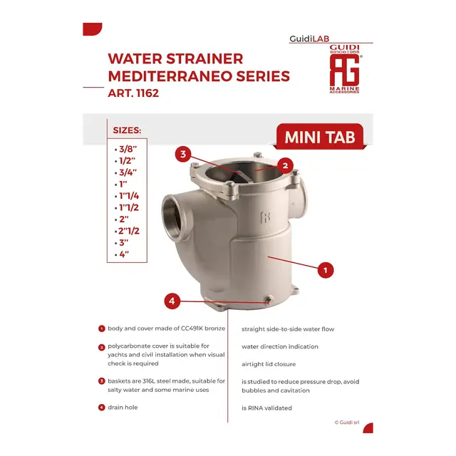 GUIDI Sjøvannsfilter Mediterraneo - 3/4" med bunnfeste - forniklet messing 