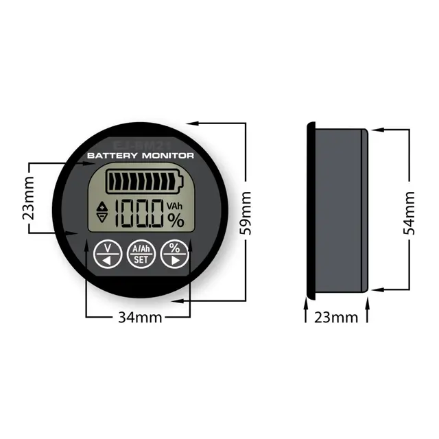 Batterimonitor Smart m/ Rund LCD-display Bluetooth - 500A (maks) 