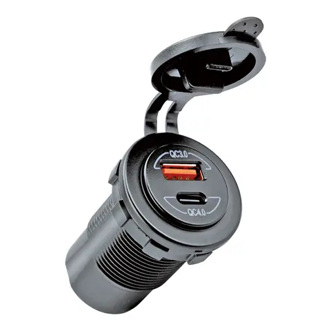 1852M USB Ladeuttak - innfelling 12/24V USB-A: 36W / USB-C: 60W