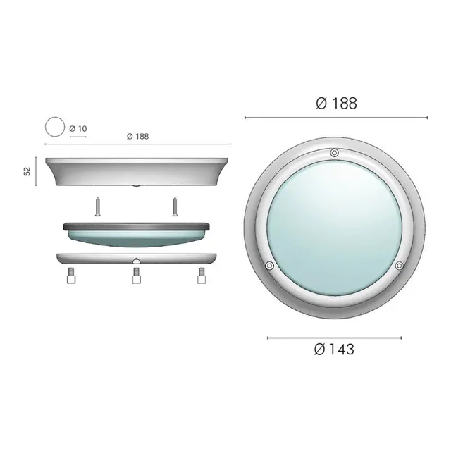 Takrosett Ø19cm, krom vanntett 