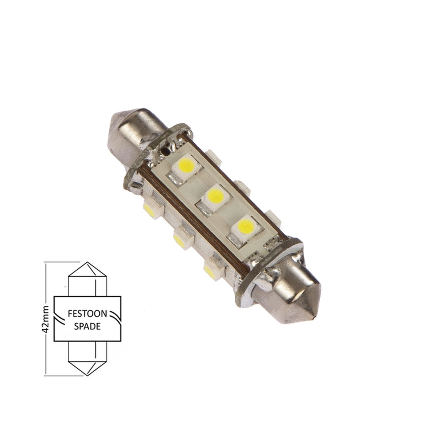 NAUTICLED LED festoon med lysvinkel varmhvit, lengde 42mm