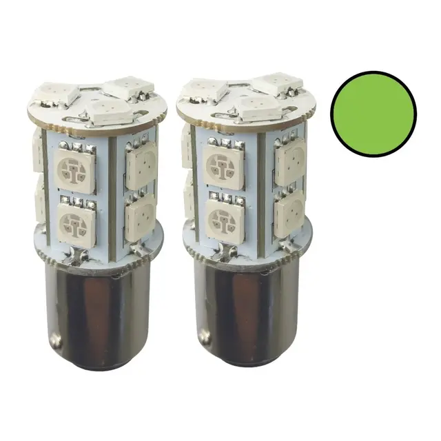 1852M LED Lanternepære 12/24V - 2pk BAY15D - Grønn - 160 lum 