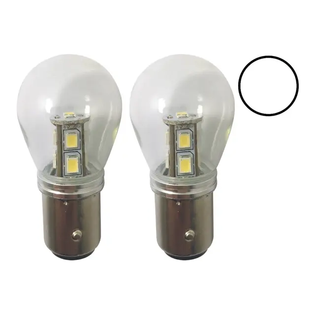 1852M LED Lanternepære m/kuppel, 2-pk BAY15D - Kaldhvit - 12/24V - 140 lum 