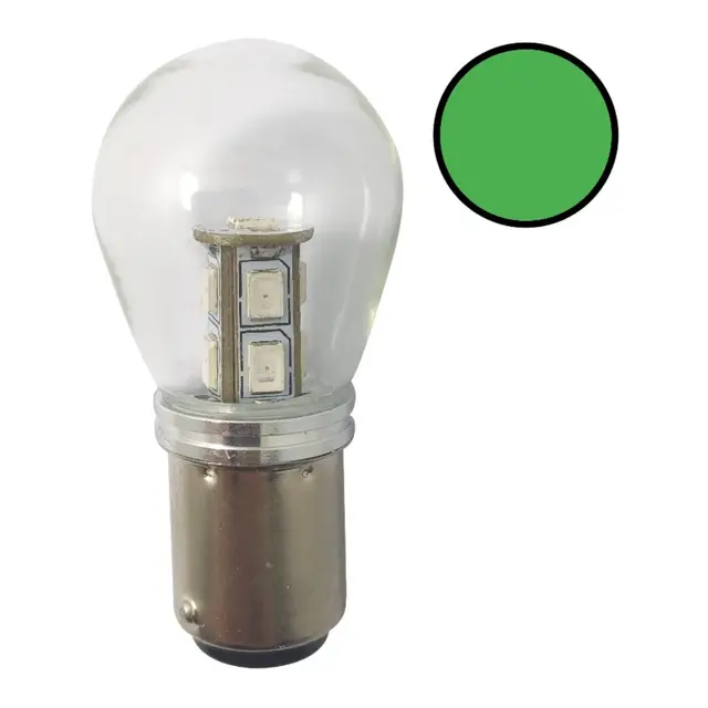 1852M LED Lanternepære m/kuppel, 2-pk BAY15D - Grønn - 12/24V - 140 lum 