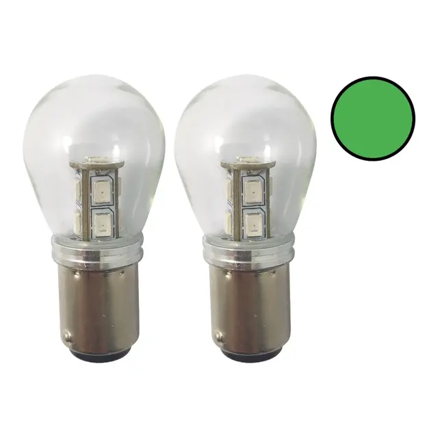 1852M LED Lanternepære m/kuppel, 2-pk BAY15D - Grønn - 12/24V - 140 lum 