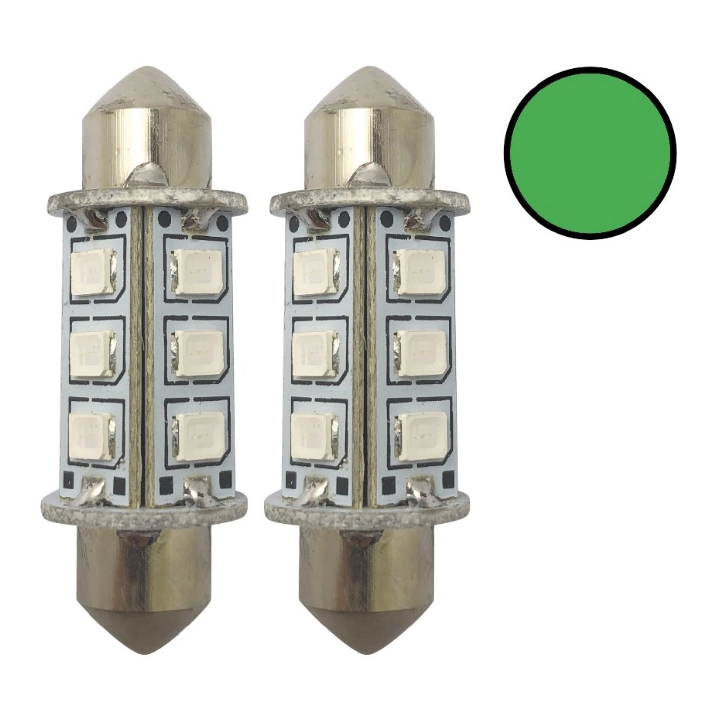 1852M LED Lanternepære 12/24V, 2-pk Festoon 37 - Grønn - 120 lum