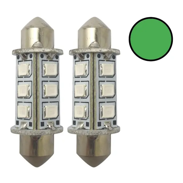 1852M LED Lanternepære 12/24V, 2-pk Festoon 37 - Grønn - 120 lum 
