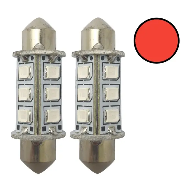 1852M LED Lanternepære 12/24V, 2-pk Festoon 37 - Rød - 120 lum 