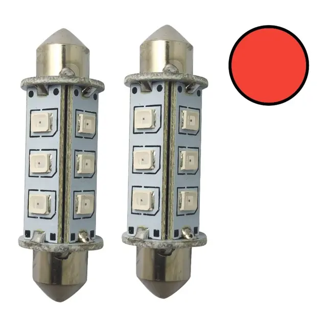 1852M LED Lanternepære 12/24V, 2-pk Festoon 42 - Rød - 120 lum 