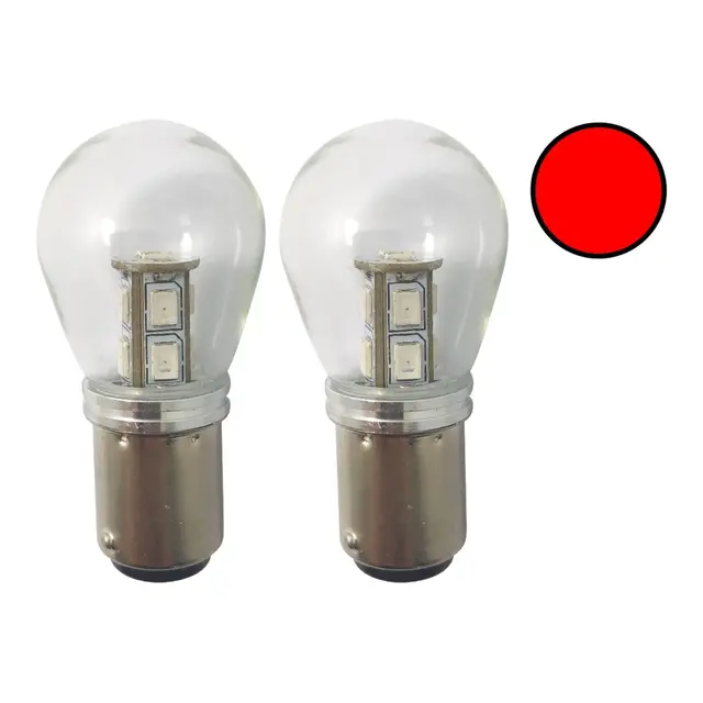 1852M LED Lanternepære m/kuppel, 2-pk BAY15D - Rød - 12/24V - 100 lum 