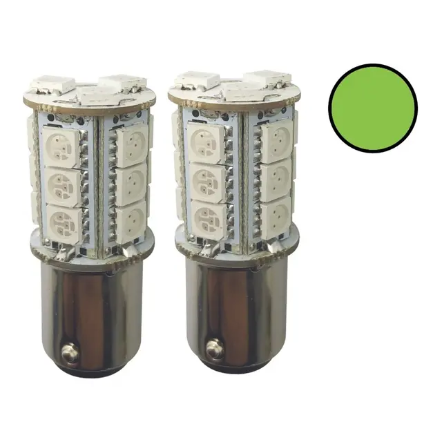 1852M LED Lanternepære 12/24V - 2pk BAY15D - Grønn - 250 lum 