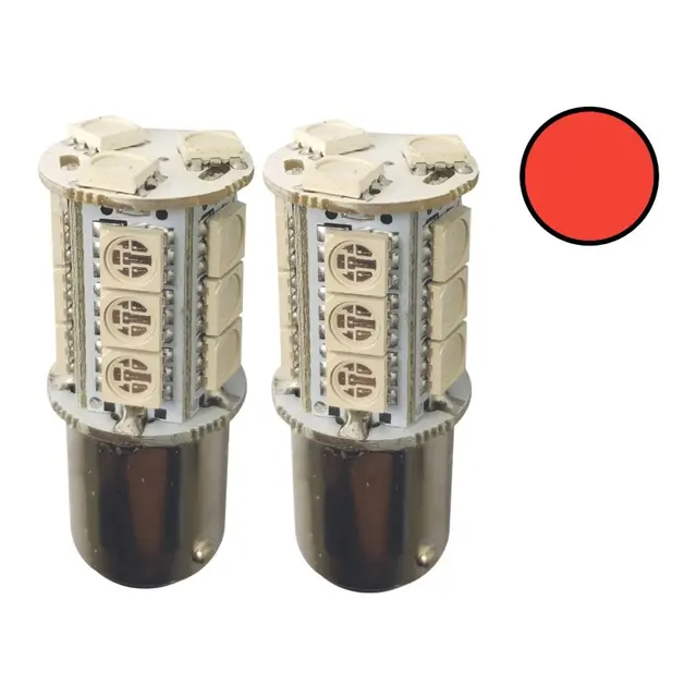1852M LED Lanternepære 12/24V - 2pk BAY15D - Rød - 250 lum 