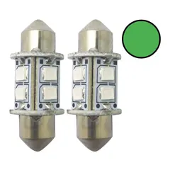 1852M LED Lanternepære 12/24V, 2-pk Festoon 31 - Grønn - 60 lum