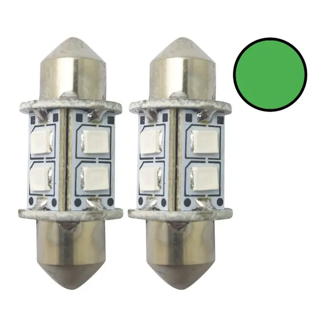 1852M LED Lanternepære 12/24V, 2-pk Festoon 31 - Grønn - 60 lum 