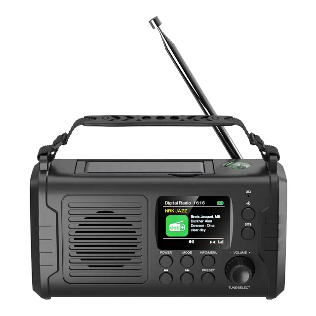 1852M Nødradio DAB+/FM Bluetooth med sveiv og solcellepanel 