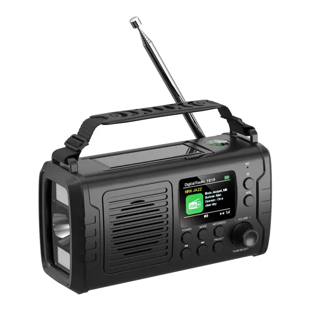 1852M Nødradio DAB+/FM Bluetooth med sveiv og solcellepanel 