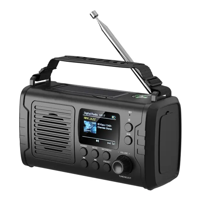 1852M Nødradio DAB+/FM Bluetooth med sveiv og solcellepanel 