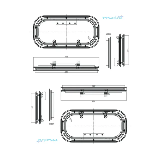 Portlight MS alu, rek. 171 x 347 mm 